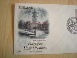 Turun Tuomiokirkko, Aurajoki, Finland, Flags of the United Nations, 1985, USA, ensipäiväkuori, FDC, hieno. Katso myös muut kohteeni, mm. noin 1 200 erilaista