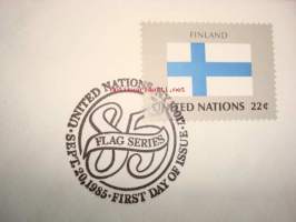 Turun Tuomiokirkko, Aurajoki, Finland, Flags of the United Nations, 1985, USA, ensipäiväkuori, FDC, hieno. Katso myös muut kohteeni, mm. noin 1 200 erilaista