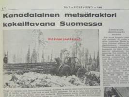 Koneviesti 1968 nr 1 -mm. Viljakuivatusta Varsinais-Suomessa, Telillä varustettu metsätraktori Valmet Metsä-Marttiini, Agrima -67, Moottorisahat kokeilussa