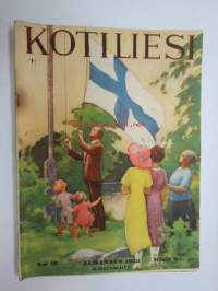 Kotiliesi 1933 nr 12, ilmestynyt 15.6.1933, kesäkuu II - Juhannusnumero, sis. mm. seur. artikkelit / kuvat / mainokset; Kansikuvitus Rudolf Koivu, Havi Benzit