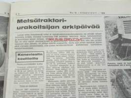 Koneviesti 1968 nr 18, sis. mm. seur. artikkelit / kuvat / mainokset; Noukinvaunu-rehunkorjuun erikoiskone, Metsätraktoriurakoitsijan arkipäivää,