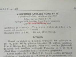 Koneviesti 1968 nr 18, sis. mm. seur. artikkelit / kuvat / mainokset; Noukinvaunu-rehunkorjuun erikoiskone, Metsätraktoriurakoitsijan arkipäivää,