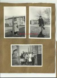Sota-ajan naisia albumin sivulla-  valokuva 6x9 cm 7 kpl