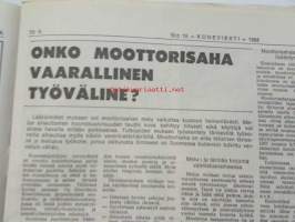 Koneviesti 1968 nr 19, sis. mm. seur. artikkelit / kuvat / mainokset; Kaksivipuohjaus traktorikaivurissa Moottorisahat 1968 ryhmäesittely kuvat ja tekniset tiedot,