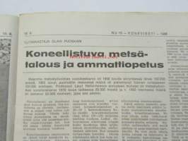 Koneviesti 1968 nr 19, sis. mm. seur. artikkelit / kuvat / mainokset; Kaksivipuohjaus traktorikaivurissa Moottorisahat 1968 ryhmäesittely kuvat ja tekniset tiedot,