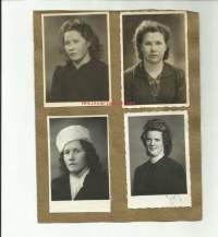 Sota-ajan naisia albumin sivulla-  valokuva 6x9 cm 4 kpl