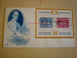 Paavi Paul VI vierailu YK:ssa, 1965, USA, ensipäiväkuori, FDC, souvenir sheet. Katso myös muut kohteeni, mm. noin 1 200 erilaista amerikkalaista
