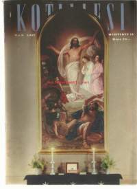 Kotiliesi 1957 nr 8 Kansi Sääksmäen kirkko, häpeilevät aikaihmiset, kevät tulee, nykynainen, masennus ja pelko käsialassa, virkistystä appelsiineista,