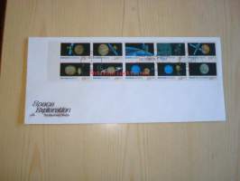 Space Exploration, the Moon and the Planets, 1991, USA, ensipäiväkuori, FDC, normaalia isompi kuori ja siinä kaikki sarjan 10 erilaista postimerkkiä. Katso