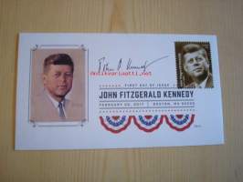 Presidentti John F. Kennedy, ilmestyi 20.02.2017, USA, ensipäiväkuori, FDC, hieno, tätä kuorta tehty vain 5 kpl. JFK:n 100-juhlavuotismerkki. Katso myös muut