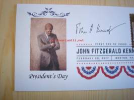 Presidentti John F. Kennedy, ilmestyi 20.02.2017, USA, ensipäiväkuori, FDC, hieno, tätä kuorta tehty vain 5 kpl. JFK:n 100-juhlavuotismerkki. Katso myös muut