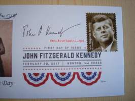 Presidentti John F. Kennedy, ilmestyi 20.02.2017, USA, ensipäiväkuori, FDC, hieno, tätä kuorta tehty vain 5 kpl. JFK:n 100-juhlavuotismerkki. Katso myös muut