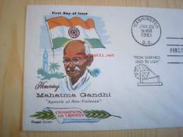 Mahatma Gandhi, Champion of Liberty, 1961 USA, ensipäiväkuori, FDC, hieno. Katso myös muut kohteeni, mm. noin 1 200 erilaista amerikkalaista ensipäiväkuorta