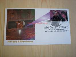 Star Wars, Han Solo &amp; Chewbacca, 2007, USA, ensipäiväkuori, FDC, hieno. Katso myös muut kohteeni, mm. noin 1 200 erilaista amerikkalaista ensipäiväkuorta