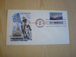 Oklaholma Statehood Centennial, 2007, USA, ensipäiväkuori, FDC, hieno. Katso myös muut kohteeni, mm. noin 1 200 erilaista amerikkalaista ensipäiväkuorta