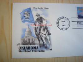 Oklaholma Statehood Centennial, 2007, USA, ensipäiväkuori, FDC, hieno. Katso myös muut kohteeni, mm. noin 1 200 erilaista amerikkalaista ensipäiväkuorta