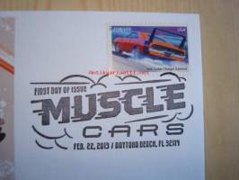 Dodge Charger Daytona, Muscle Cars, 2013, USA, ensipäiväkuori, FDC, hieno. Katso myös muut kohteeni, mm. noin 1 200 erilaista amerikkalaista ensipäiväkuorta