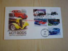 Hot Rods, 2013, USA, ensipäiväkuori, FDC, hieno. Katso myös muut kohteeni, mm. noin 1 200 erilaista amerikkalaista ensipäiväkuorta 1920-luvulta 2000-luvulle.