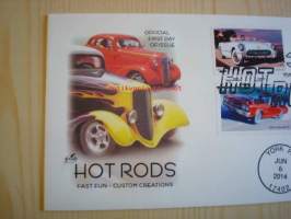 Hot Rods, 2013, USA, ensipäiväkuori, FDC, hieno. Katso myös muut kohteeni, mm. noin 1 200 erilaista amerikkalaista ensipäiväkuorta 1920-luvulta 2000-luvulle.
