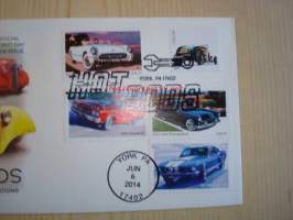 Hot Rods, 2013, USA, ensipäiväkuori, FDC, hieno. Katso myös muut kohteeni, mm. noin 1 200 erilaista amerikkalaista ensipäiväkuorta 1920-luvulta 2000-luvulle.