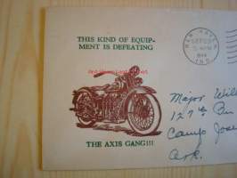 2. maailmansota, moottoripyörä, WWII, 1944, USA, ensipäiväkuori, FDC, hieno ja harvinainen. Katso myös muut kohteeni, mm. noin 1 200 erilaista amerikkalaista