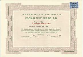 Lasten Pukutehdas Oy, 2000 mk -osakekirja, Kokkola 30.6.1957