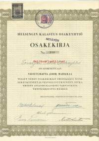 Helsingin Kalastus Oy, 5000 mk  osakekirja, Helsinki 1.6.1938