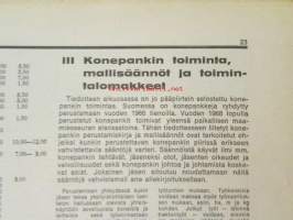 Koneviesti 1969 nr 1, sis. mm. seur. artikkelit / kuvat / mainokset; Kotimainen monitoimikone Pika-50 karsii ja katkoo, TR-Hydropankko - Hydraulinen painonsiirto