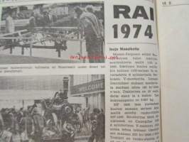 Koneviesti 1974 nr 3, sis. mm. seur. artikkelit / kuvat / mainokset; Salaojitus tehokkaan viljelyn perusta, RAI maatalousnäyttely 1974, Kokeilussa Homelite 350,