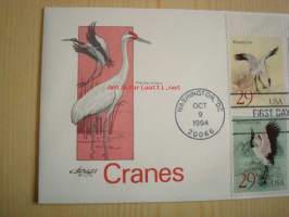Cranes, 1994, USA, ensipäiväkuori, FDC. Katso myös muut kohteeni, mm. noin 1 200 erilaista amerikkalaista ensipäiväkuorta 1920-luvulta 2000-luvulle.