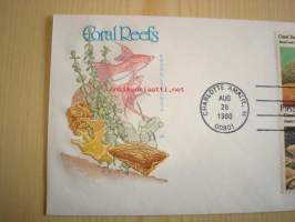 Coral Reefs, koralliriutta, 1980, USA, ensipäiväkuori, FDC. Katso myös muut kohteeni, mm. noin 1 200 erilaista amerikkalaista ensipäiväkuorta 1920-luvulta