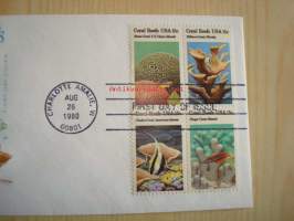 Coral Reefs, koralliriutta, 1980, USA, ensipäiväkuori, FDC. Katso myös muut kohteeni, mm. noin 1 200 erilaista amerikkalaista ensipäiväkuorta 1920-luvulta