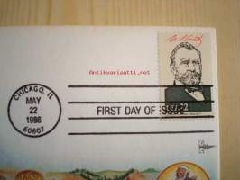 Presidentti Ulysses S. Grant, Civil War, sisällisota, 1986, USA, ensipäiväkuori, FDC. Katso myös muut kohteeni, mm. noin 1 200 erilaista amerikkalaista