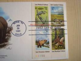 Grizzly Bear, The Mountains, 1981, USA, ensipäiväkuori, FDC. Katso myös muut kohteeni, mm. noin 1 200 erilaista amerikkalaista ensipäiväkuorta 1920-luvulta