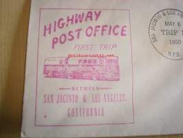 Highway Post Office, postiauto, 1950, USA, ensipäiväkuori, FDC. Katso myös muut kohteeni, mm. noin 1 200 erilaista amerikkalaista ensipäiväkuorta 1920-luvulta