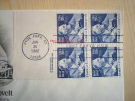 Presidentti Franklin D. Roosevelt, 1982, USA, ensipäiväkuori, FDC. Katso myös muut kohteeni, mm. noin 1 200 erilaista amerikkalaista ensipäiväkuorta