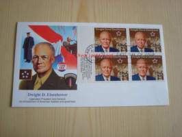 Presidentti Dwight D. Eisenhower, WWII, 2. maailmansota, 1990, USA, ensipäiväkuori, FDC. Katso myös muut kohteeni, mm. noin 1 200 erilaista amerikkalaista