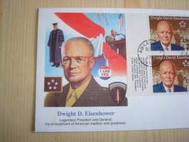 Presidentti Dwight D. Eisenhower, WWII, 2. maailmansota, 1990, USA, ensipäiväkuori, FDC. Katso myös muut kohteeni, mm. noin 1 200 erilaista amerikkalaista