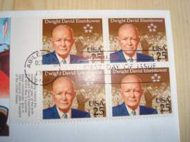 Presidentti Dwight D. Eisenhower, WWII, 2. maailmansota, 1990, USA, ensipäiväkuori, FDC. Katso myös muut kohteeni, mm. noin 1 200 erilaista amerikkalaista