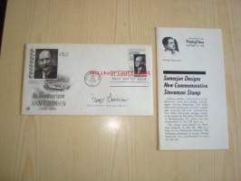 Adlai Stevenson, 1965, USA, ensipäiväkuori, FDC, kuoressa postimerkin suunnittelijan: George Samerjan nimikirjoitus. Katso myös muut kohteeni, mm. noin 1 200