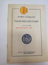 Suomen autoklubi - Taloudellisuusajo 11-12.10.1958 järjestelytoimikunnan opaskirjanen + ilmoittautumislomake