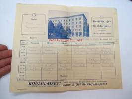 Weilin &amp; Göös Kirjakauppa (Jyväskylä?) - lukujärjestys 1935-36 -school timetable