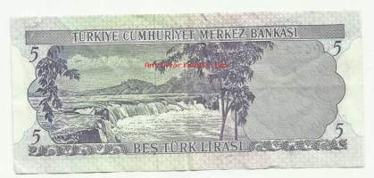 Turkki  5 Lira 1970 ( 1976 ) seteli