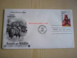 American Wildlife, Alaskan ruskea karhu, 1987, USA ensipäiväkuori, FDC. Katso myös muut kohteeni, mm. noin 1 200 amerikkalaista ensipäiväkuorta 1920-luvulta