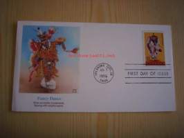 American Indian, Fancy Dance, USA ensipäiväkuori, FDC. Katso myös muut kohteeni, mm. noin 1 200 amerikkalaista ensipäiväkuorta 1920-luvulta 2000-luvulle, kysy