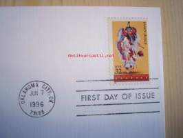 American Indian, Fancy Dance, USA ensipäiväkuori, FDC. Katso myös muut kohteeni, mm. noin 1 200 amerikkalaista ensipäiväkuorta 1920-luvulta 2000-luvulle, kysy