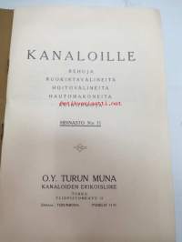 Kanaloille rehuja, ruokintavälineitä, hoitovälineitä, hautomakoneita, keinoemoja - Oy Turun Muna - Hinnasto nr 11 1929 kananrehujen ja  ja kanatalouden