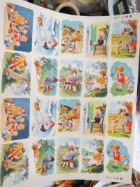 Postikorttiarkki v. 1945 -leikkaamaton painoarkki -uncut  postcard print sheet