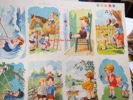 Postikorttiarkki v. 1945 -leikkaamaton painoarkki -uncut  postcard print sheet