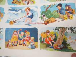 Postikorttiarkki v. 1945 -leikkaamaton painoarkki -uncut  postcard print sheet